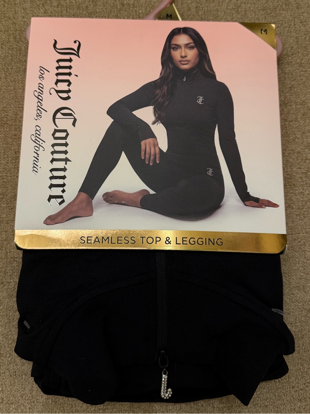 Juicy Couture Seamless Top and Leggings Black Rhinestone JC Set Size Medium NWT